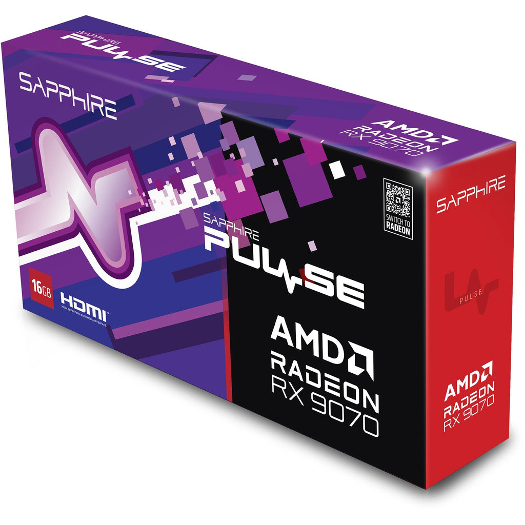 Sapphire radeon rx 9070 pulse grafische kaart (zwart, 2x displayport, 2x hdmi, rdna4)
