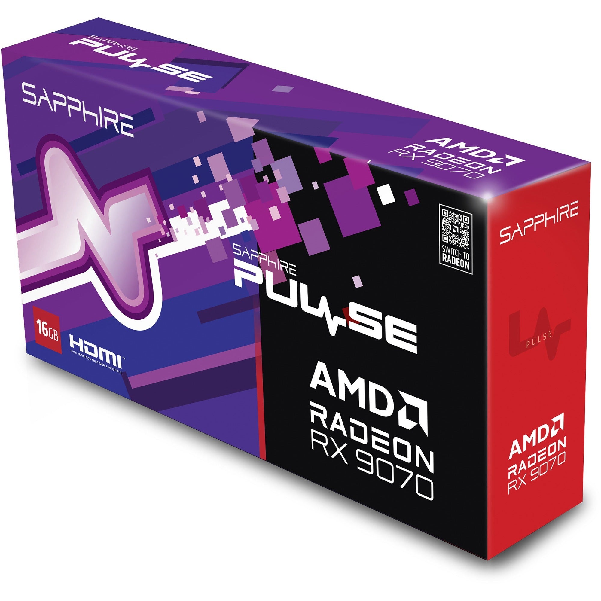 Sapphire radeon rx 9070 pulse grafische kaart (zwart, 2x displayport, 2x hdmi, rdna4)