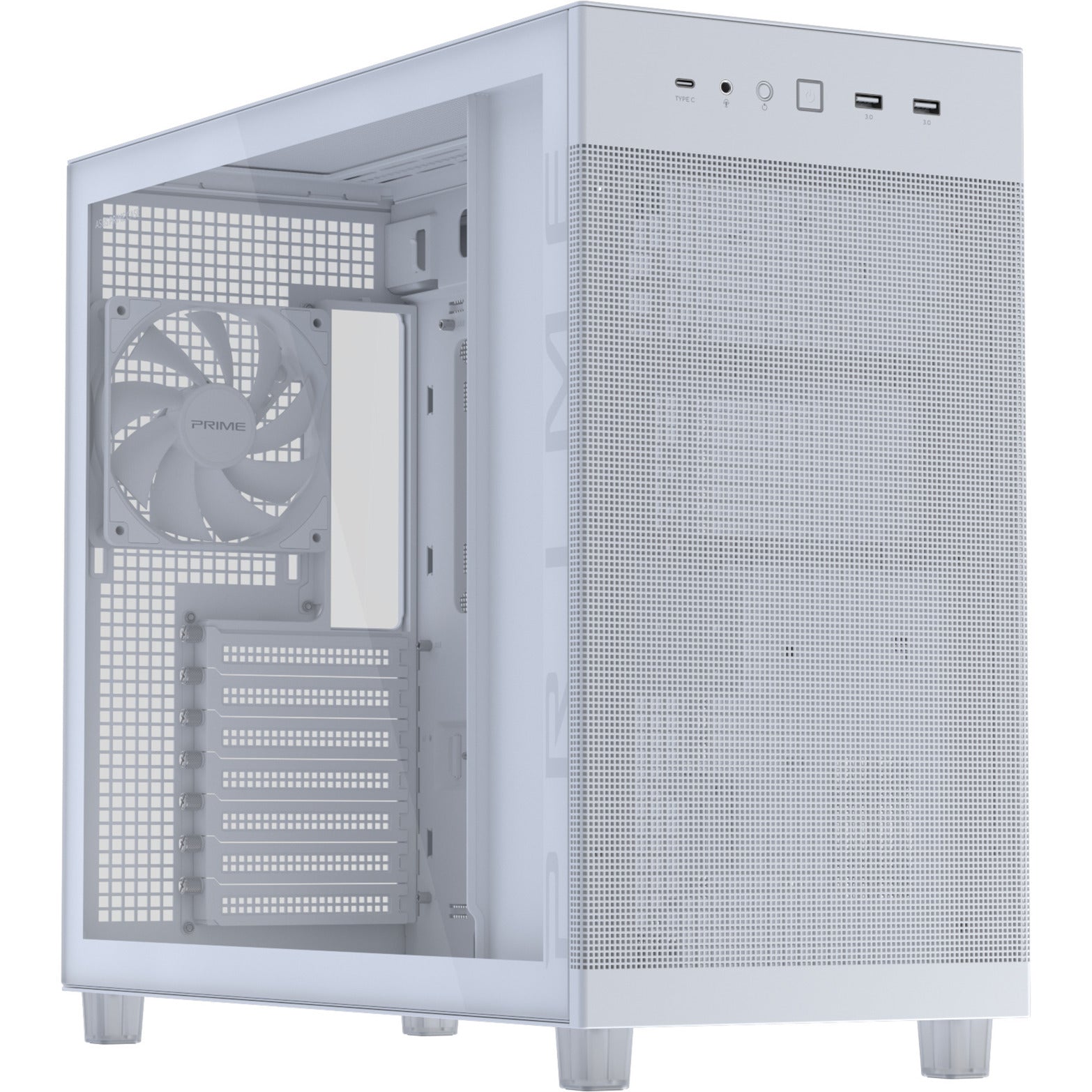 Asus prime ap303 - tempered glass panel midi tower behuizing (wit | 2x usb-a | 1x usb-c | tempered glass)