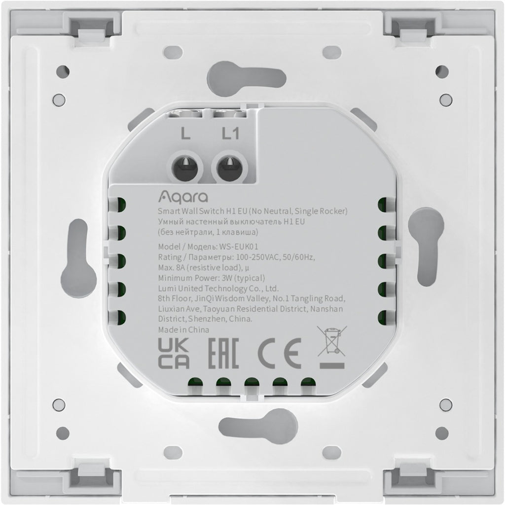 Aqara smart wall switch h1 (no neutral, single rocker) - zigbee 3.0 - enkele schakelaar - zonder nul draad