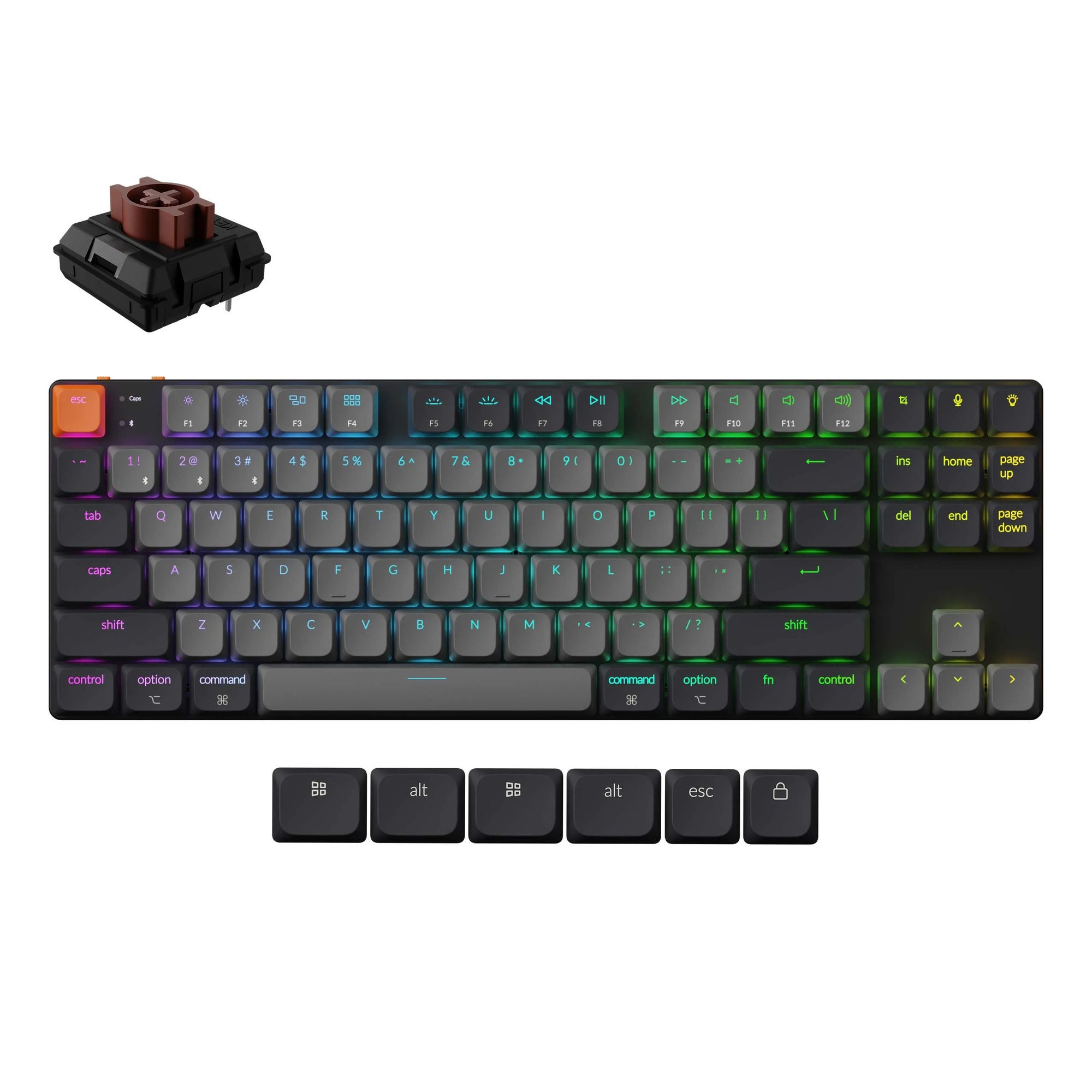 Keychron k1 qmk-b3, toetsenbord (zwart, us lay-out, milk pom brown, 80%, rgb leds, abs keycap, usb-c | bluetooth 5.2)