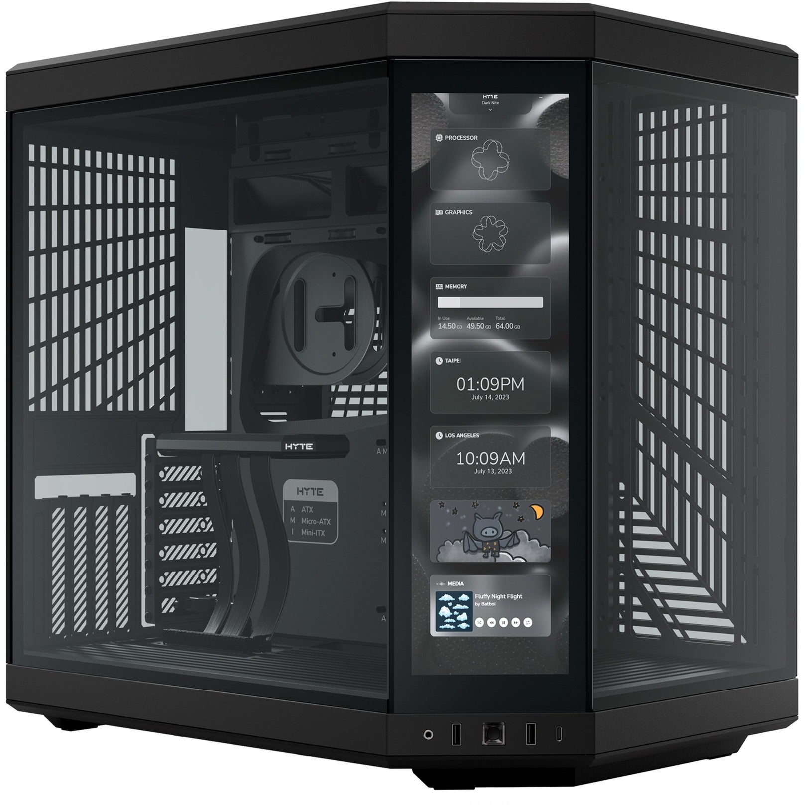 Hyte y70 touch infinite midi tower behuizing (zwart | 2x usb-a | 1x usb-c | tempered glass)
