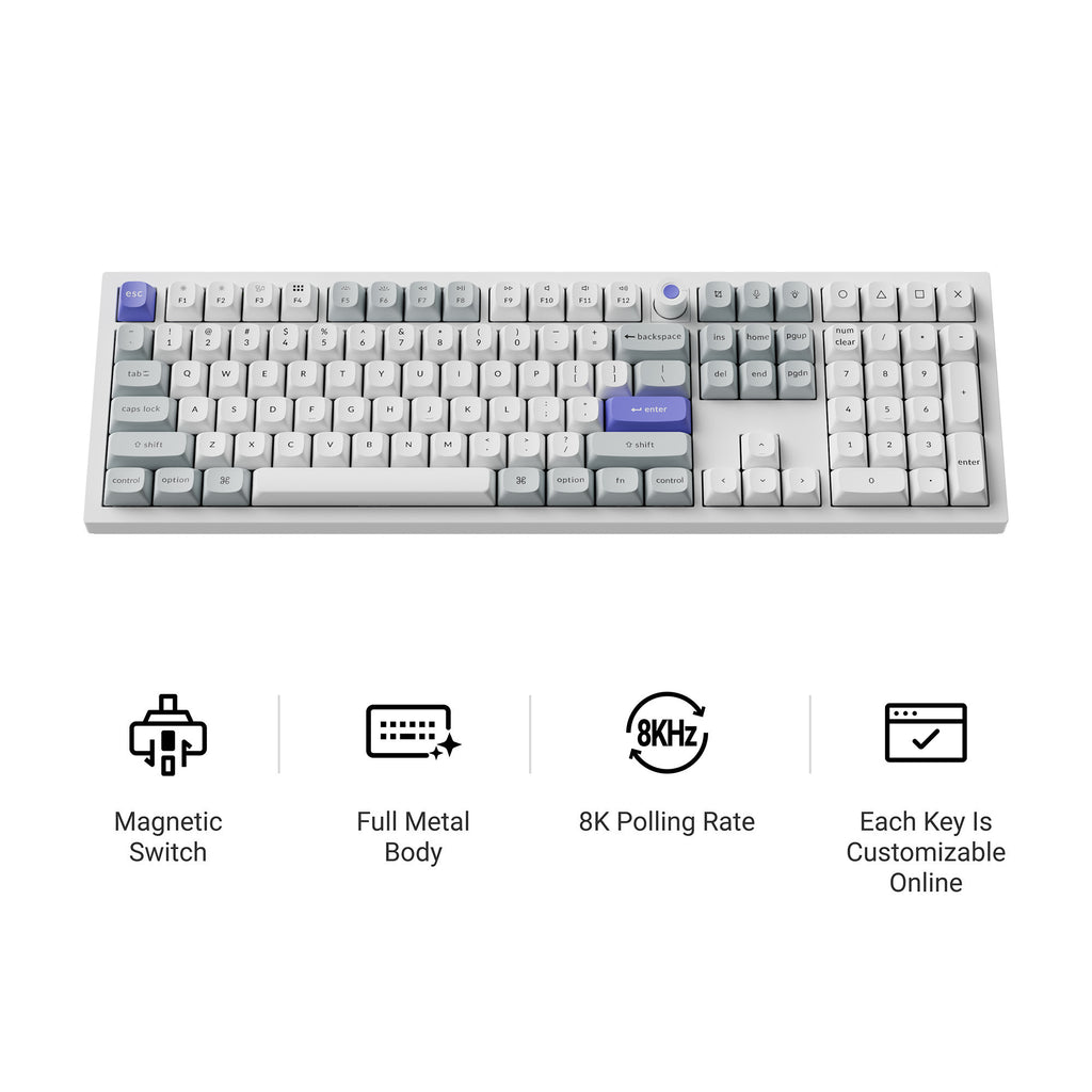 Keychron q6 he 8k magnetic switch keyboard (wit, us lay-out (qwerty), ultra-fast lime, 100%, rgb, hot swap, 8k)