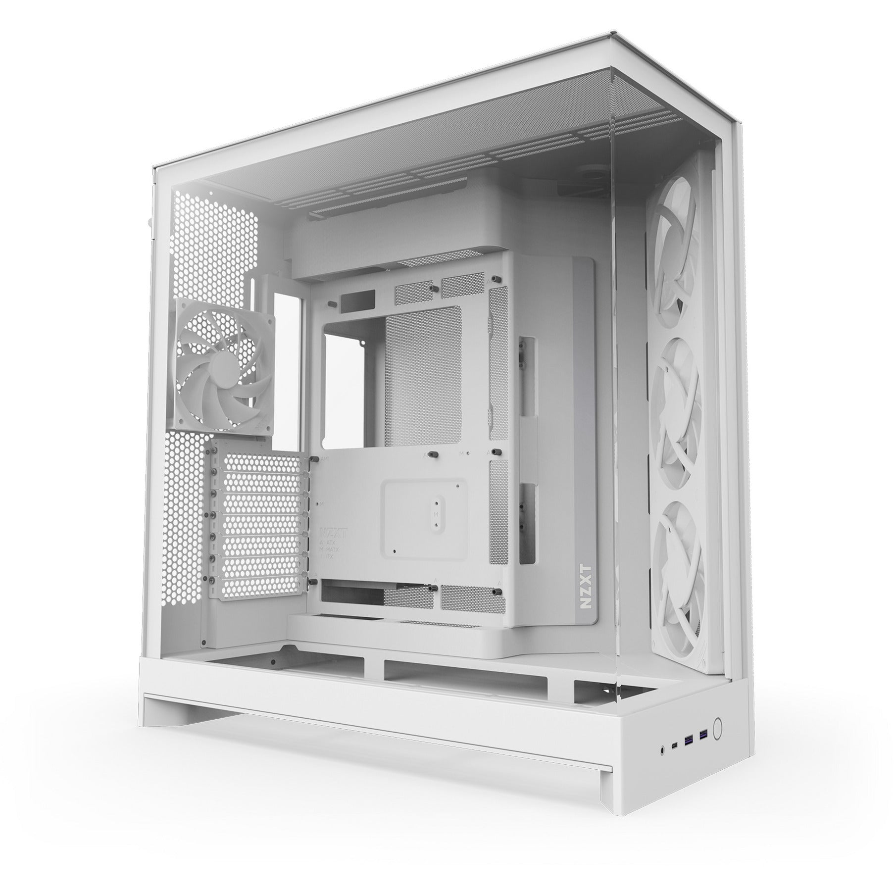 Nzxt h9 flow rgb midi tower behuizing (wit (mat) | 2x usb-a | 1x usb-c | rgb | tempered glass)
