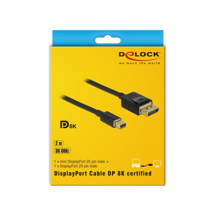 Delock mini displayport > displayport kabel (zwart, 2 meter, 8k 60 hz )