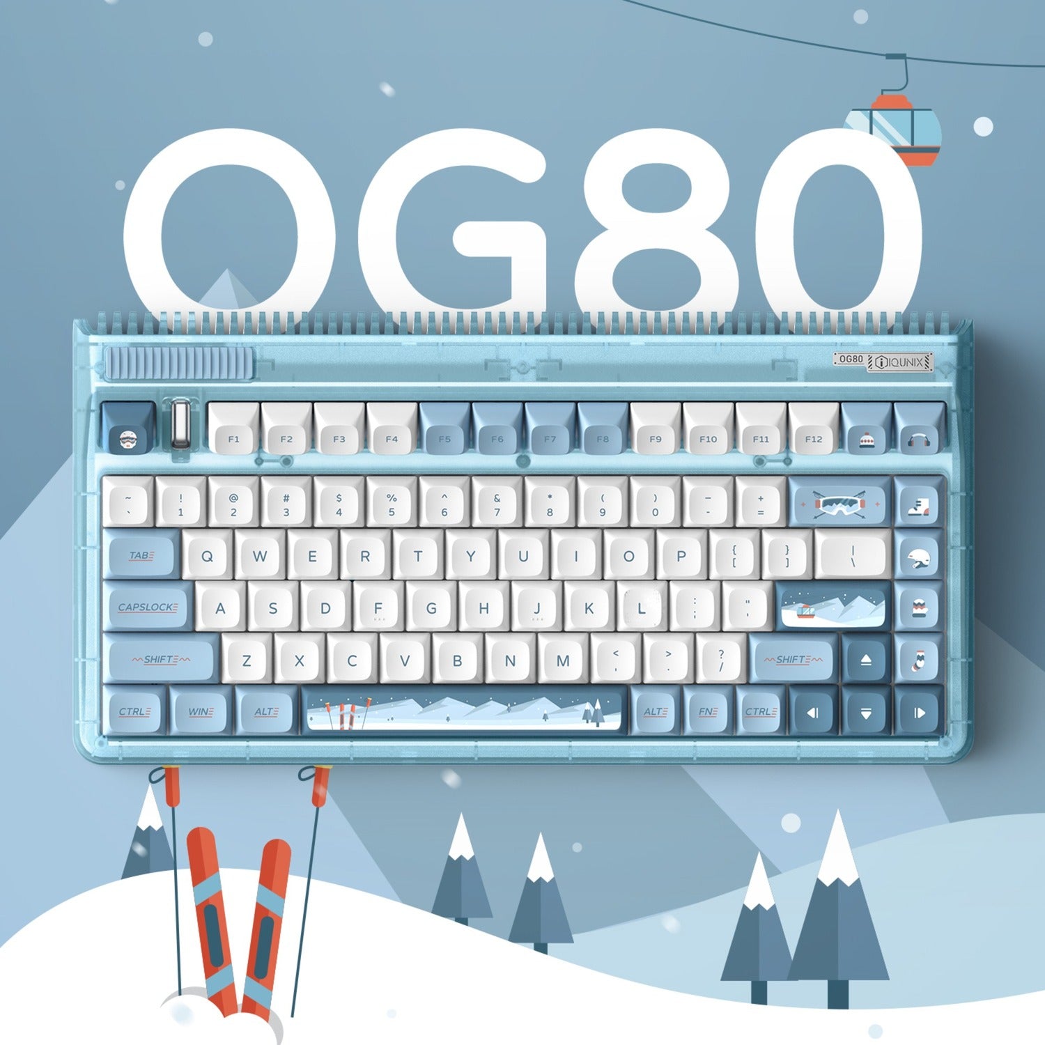 Iqunix og80 wintertide wireless mechanical keyboard (lichtblauw, us lay-out (qwerty), cherry mx red, 80% (tkl), rgb leds, hot-swappable, pbt, 2.4ghz | bluetooth 5.1 | usb-c)