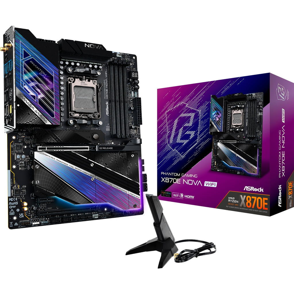 Asrock x870e nova wifi socket am5 moederbord (raid, 5 gb-lan, wi-fi 7, bt, e-atx)