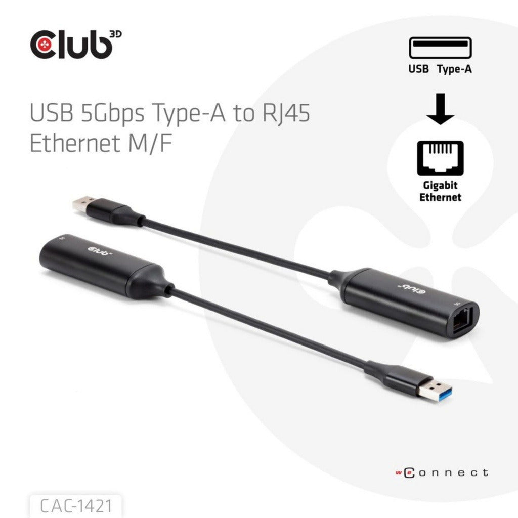 Club 3d usb-a naar rj45 ethernet 5gbps adapter (zwart)