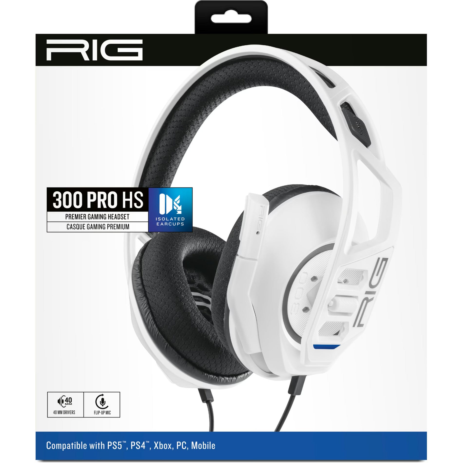Nacon rig 300 pro hs over-ear gaming headset (wit, playstation 4, playstation 5, xbox, nintendo switch, pc)