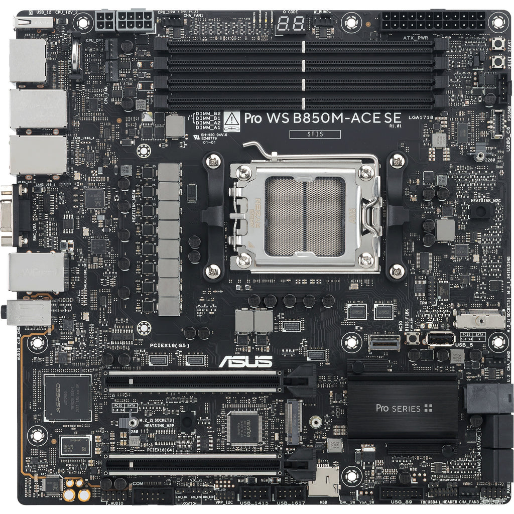 Asus pro ws b850m-ace se socket am5 moederbord (raid, 10gb-lan, sound, µatx)