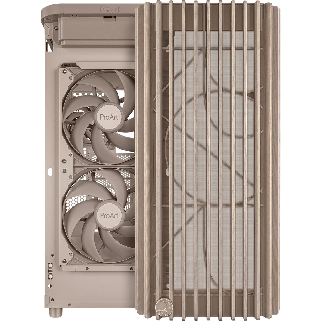Asus proart pa401 wood edition - mesh panel midi tower behuizing (beige houtkleur | 2x usb-a | 1x usb-c)