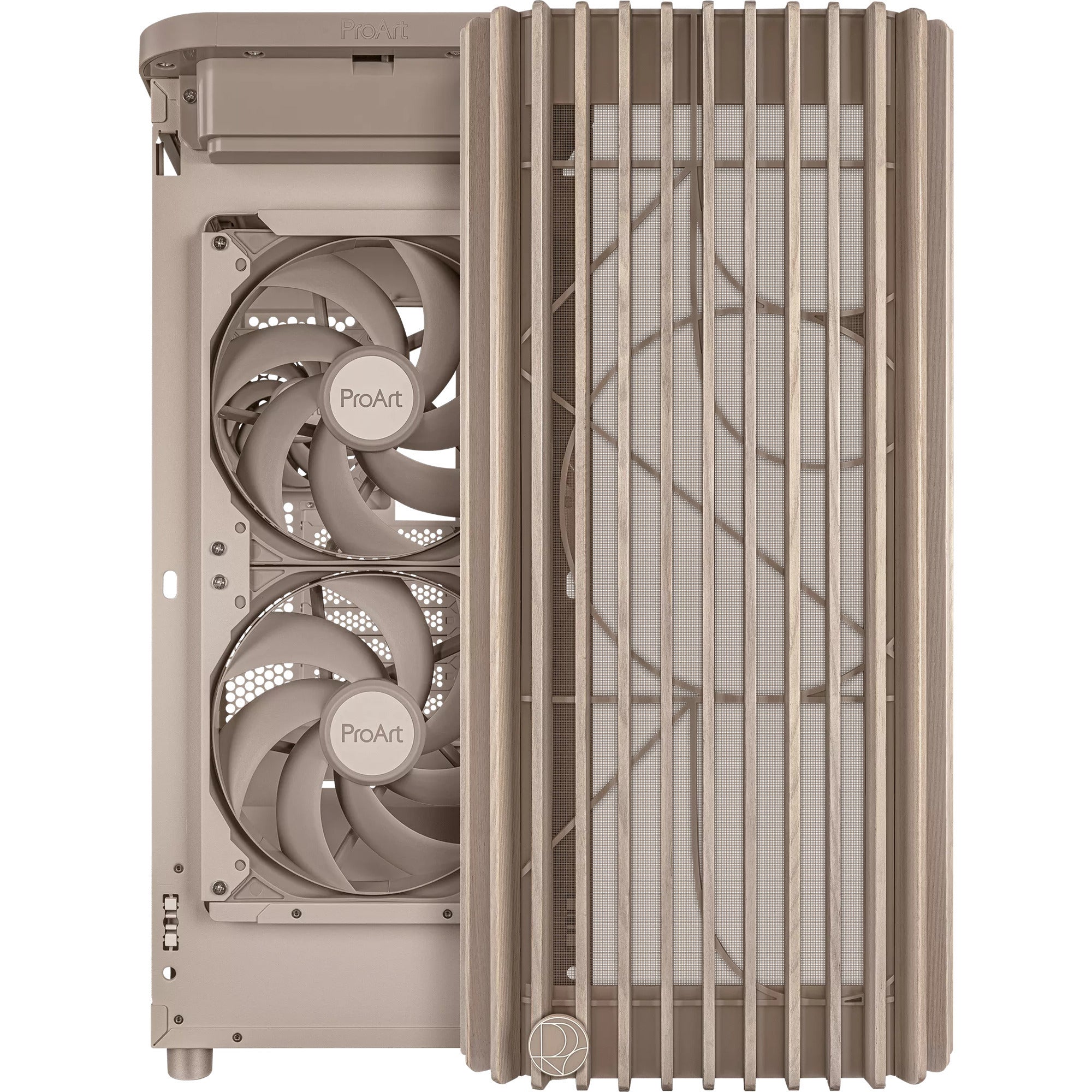 Asus proart pa401 wood edition - mesh panel midi tower behuizing (beige houtkleur | 2x usb-a | 1x usb-c)