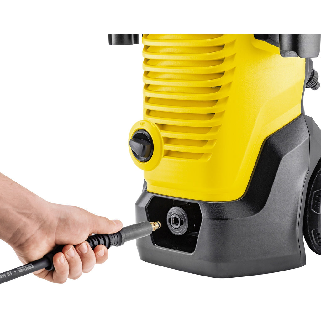 Kärcher k 4 wcm premium home hogedrukreiniger (geel zwart, met vuilfrees, slanghaspel en oppervlaktereiniger)