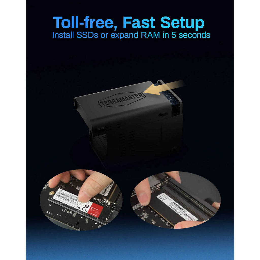 Terramaster f6-424 nas (zwart, 2x 2.5gbe, hdmi, usb)