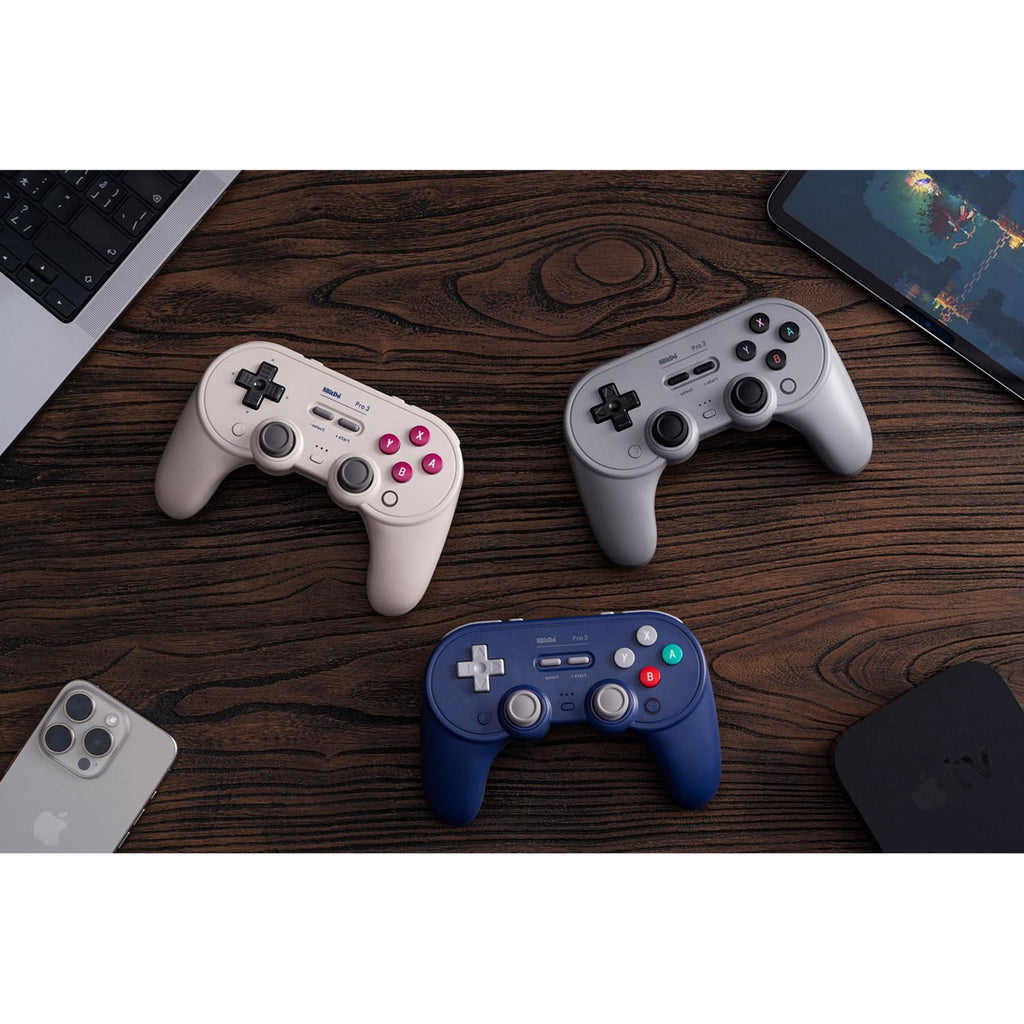 8bitdo pro 3 bluetooth gamepad (grijs zwart, switch 1 2, pc, android, 2.4 ghz bluetooth usb)