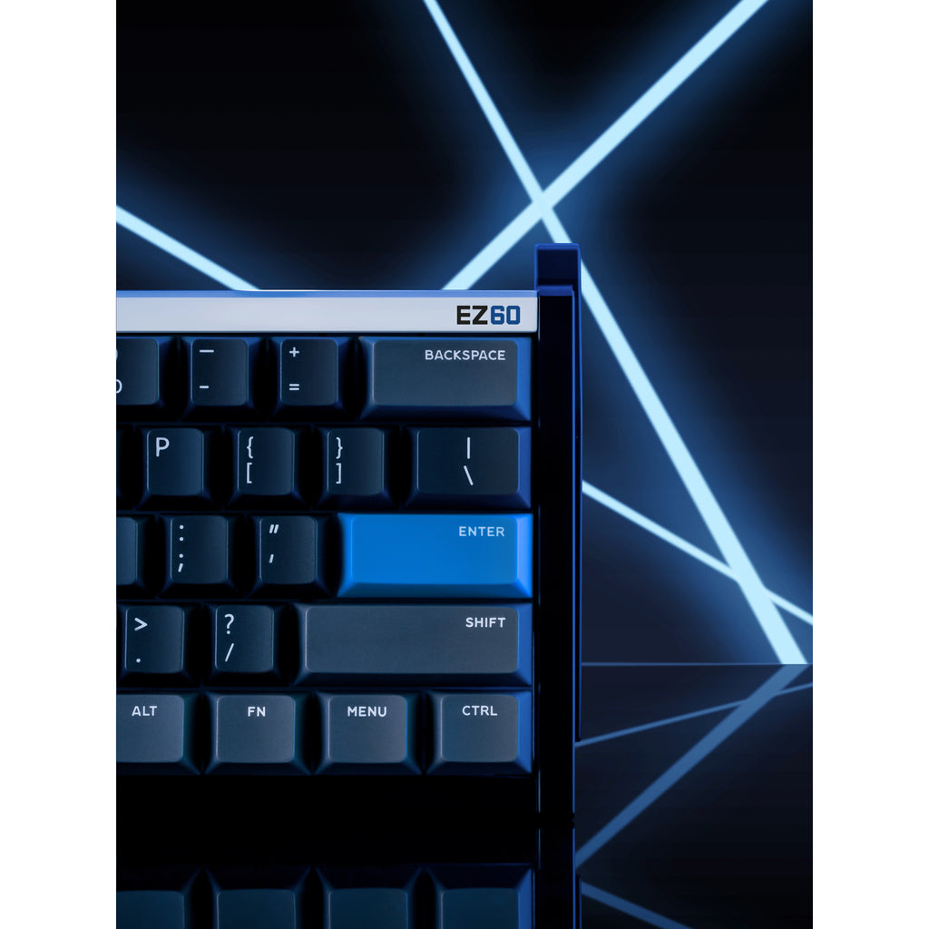 Iqunix ez60 magnetic switch gaming he keyboard, gaming toetsenbord (zwart blauw, us lay-out, us-international, gateron magnetic jade pro, 60%, rgb, double shot pbt keycaps)