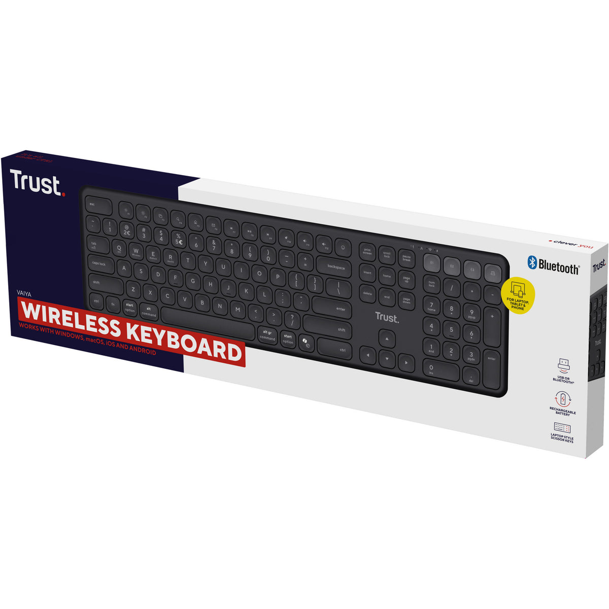 Trust vaiya draadloos toetsenbord (zwart, us lay-out (qwerty), 100%, bluetooth 2.4ghz)