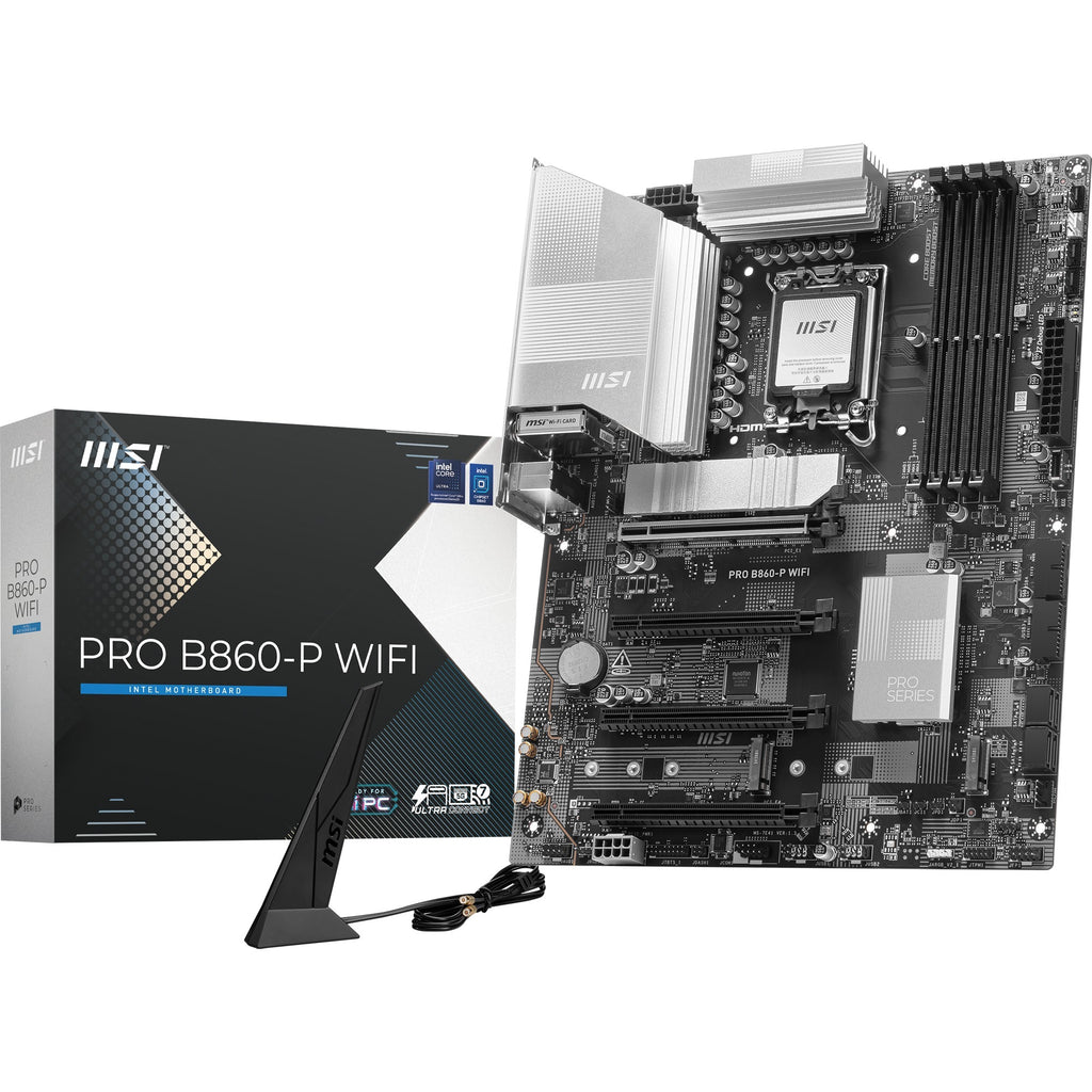 Msi pro b860-p wifi socket 1851 moederbord (zilver, raid, 5gb-lan, wi-fi 7, bt, sound, atx)