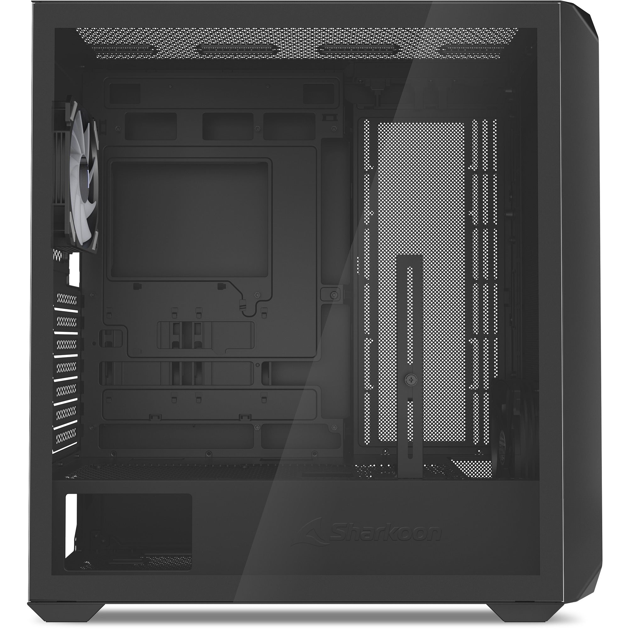 Sharkoon ak2 rgb midi tower behuizing (zwart | 2x usb-a | 1x usb-c | rgb | tempered glass)