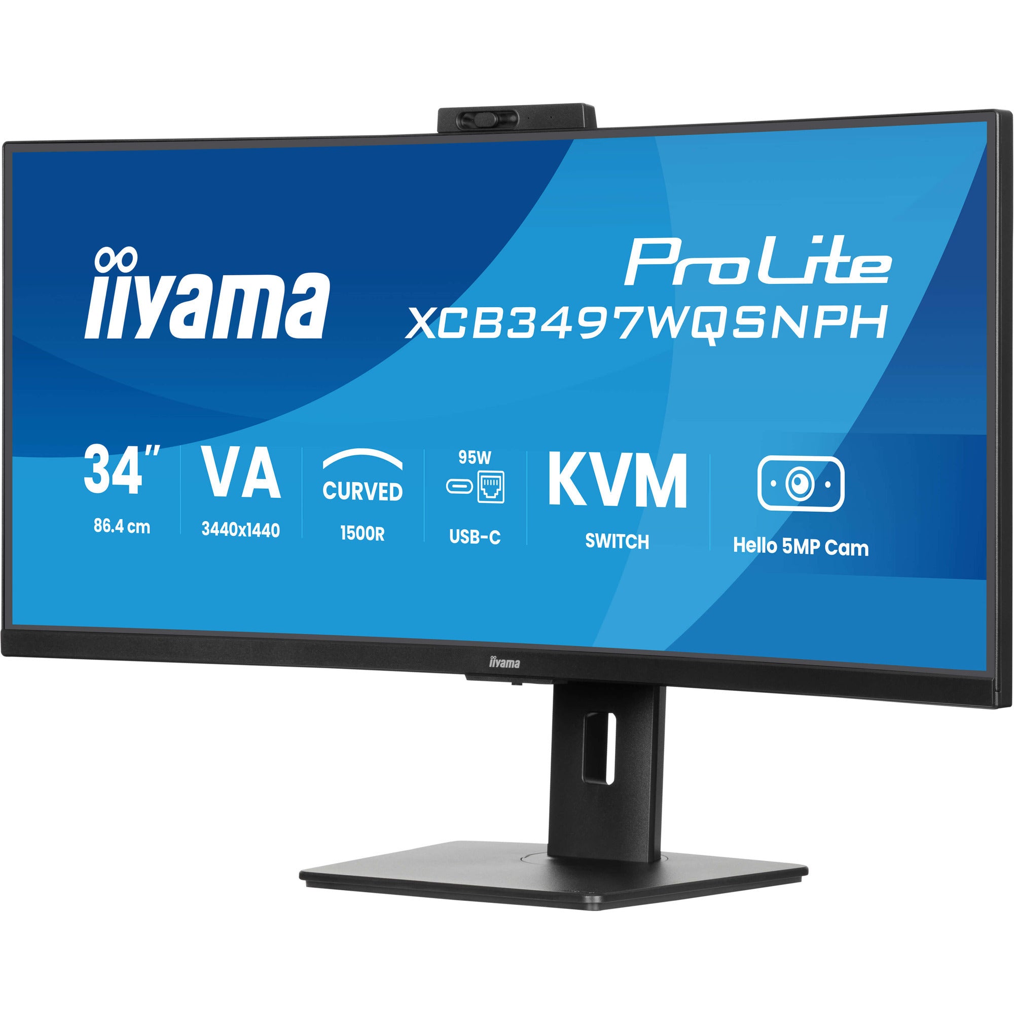 Iiyama prolite xcb3497wqsnph-b1 34 curved ultrawide monitor (zwart, 2x hdmi, displayport, 2x usb-a, 4x usb-c, rj-45)