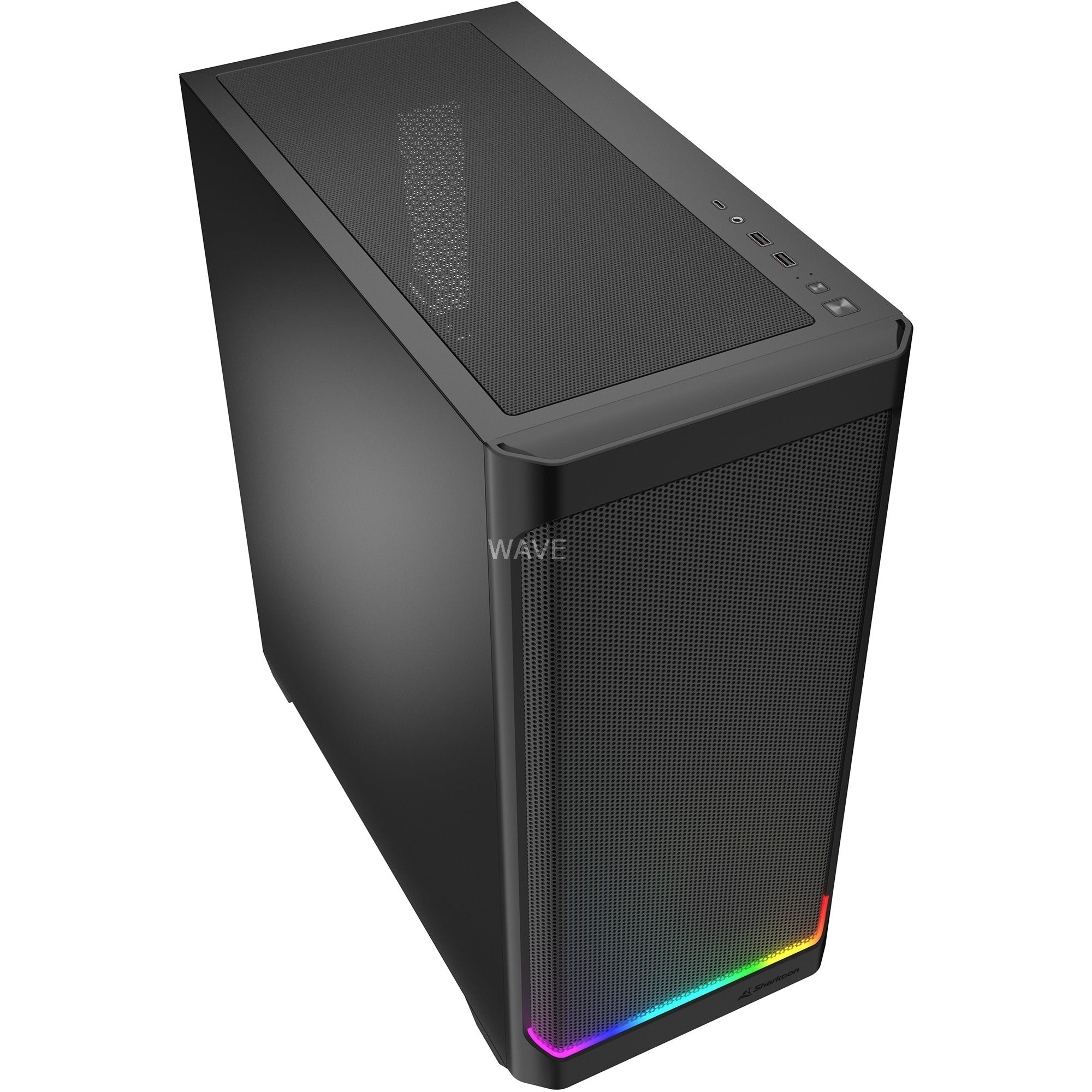 Sharkoon ak4 rgb strip midi tower behuizing (zwart | 2x usb-a | 1x usb-c | rgb)