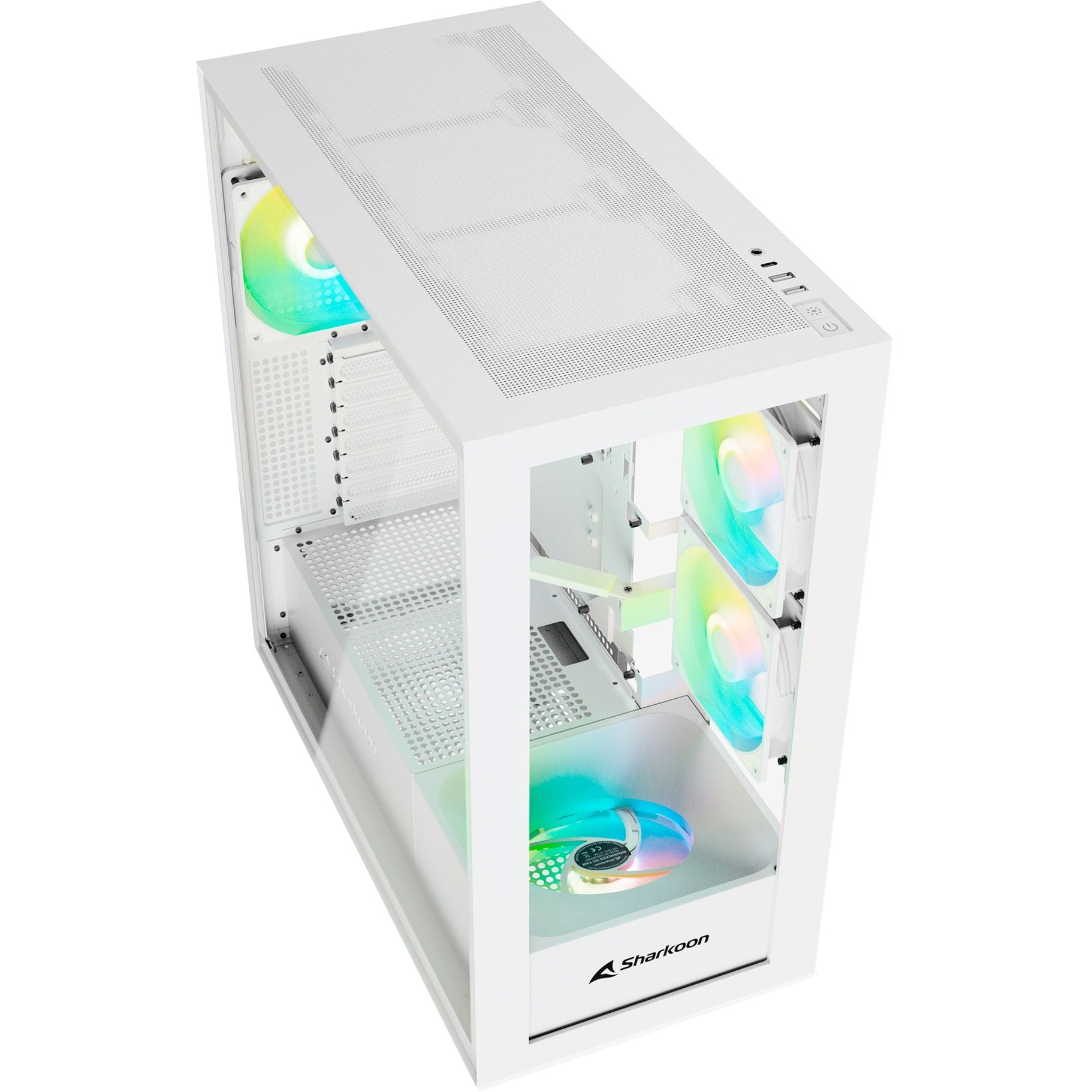 Sharkoon rebel c60 rgb midi tower behuizing (wit | 2x usb-a | 1x usb-c | rgb | tempered glass)