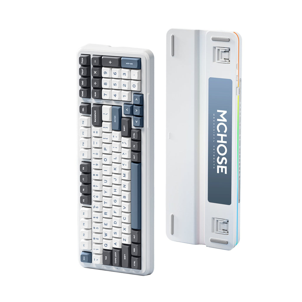 Mchose k99 navy blue hyacinth wireless gasket mount mechanical rgb toetsenbord (wit, us lay-out (qwerty), ktt hyacinth, rgb, hot swap, double-shot pbt, draadloos | bluetooth | usb-c)