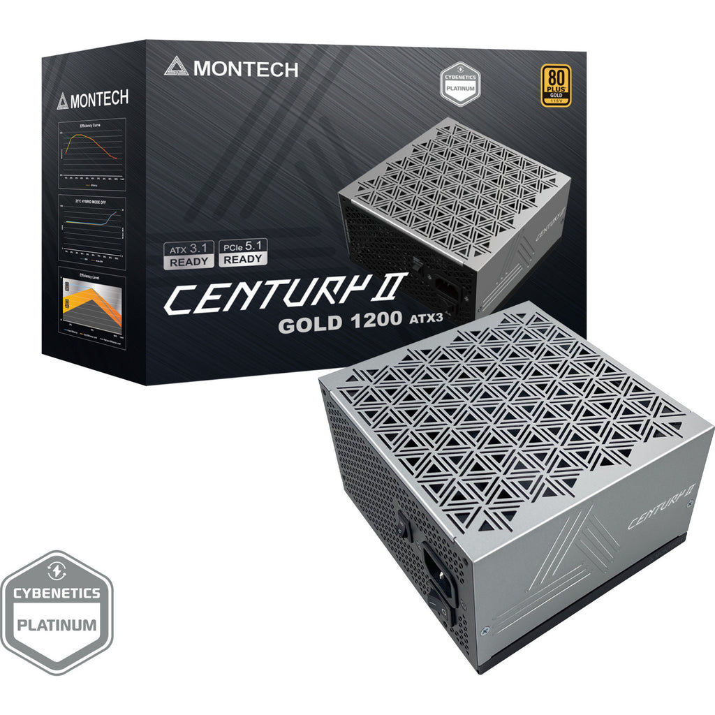 Montech century ii modulaire 1200 watt voeding (zilver, 1x 12v-2x6, 6x pcie)