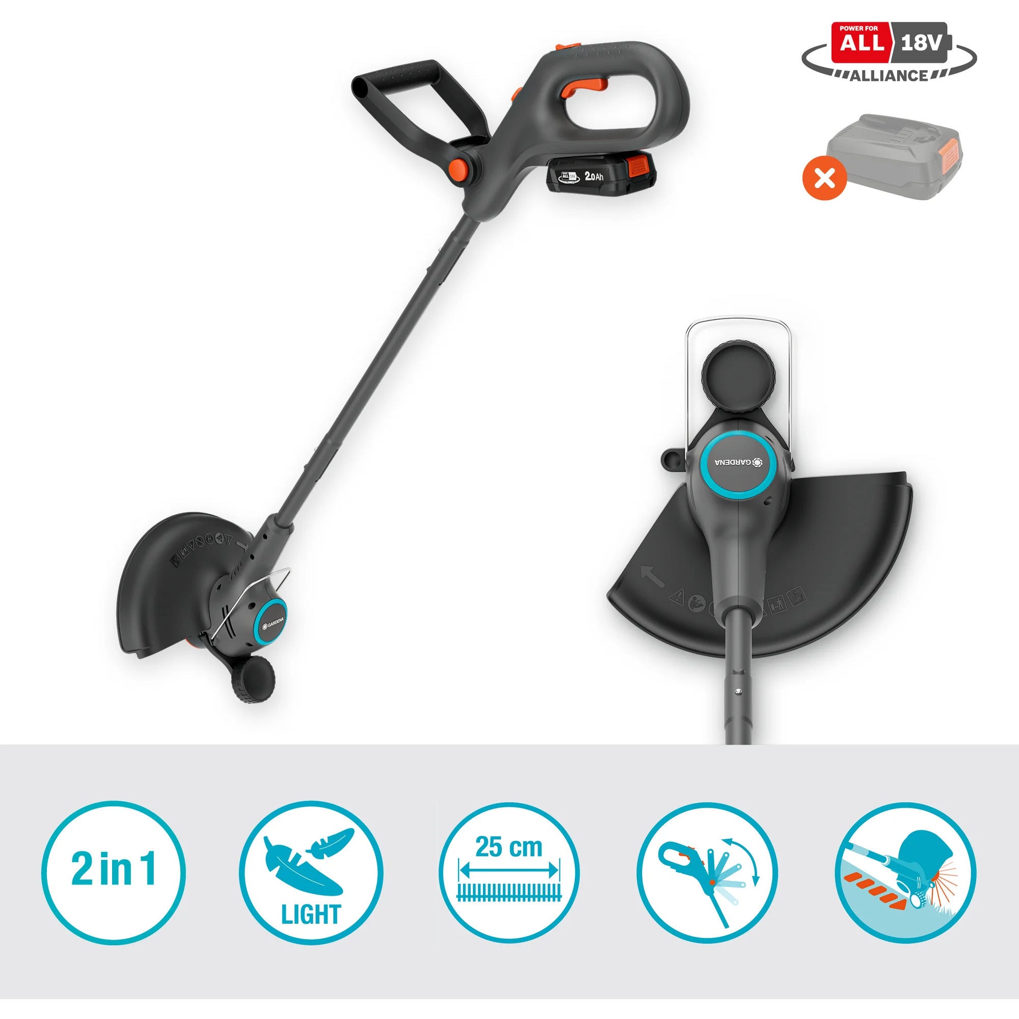 Gardena gazontrimmer easytrim 25 18v grastrimmer (grijs turquoise, accu en oplader niet inbegrepen)