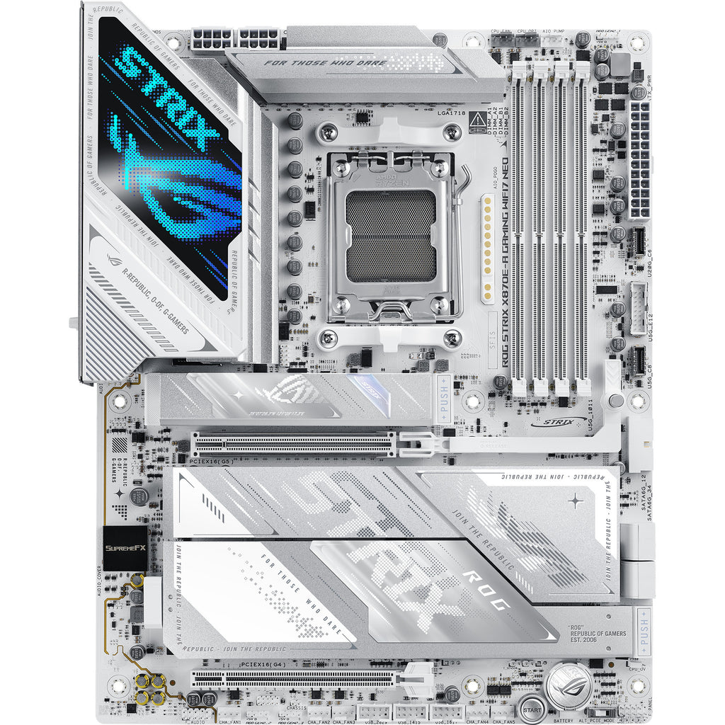 Asus rog strix x870e-a gaming wifi7 neo socket am5 moederbord (wit, raid, 5 gb-lan, wi-fi 7, bt 5.4, sound, atx)