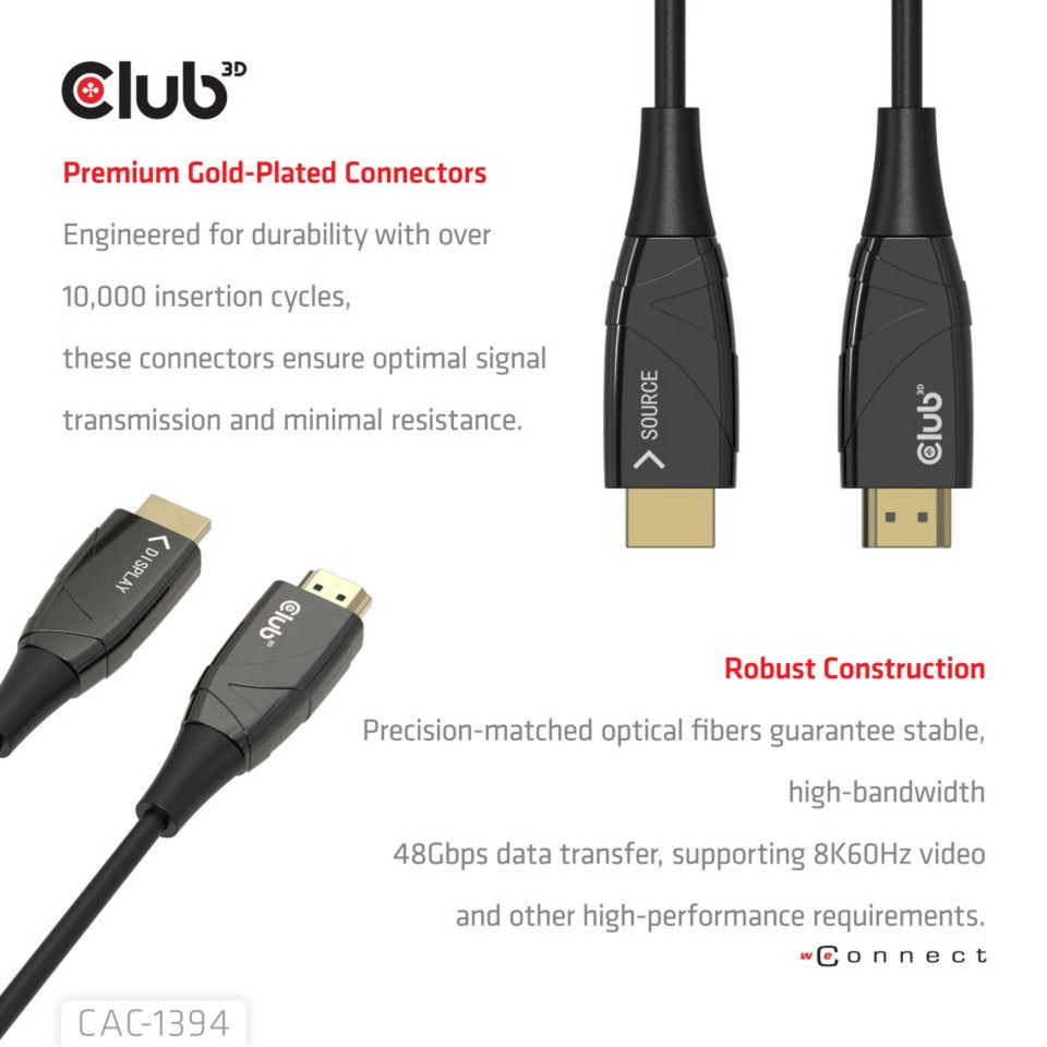 Club 3d hdmi hybrid aoc cable 8k60hz 4k120hz, 100 m kabel (zwart)