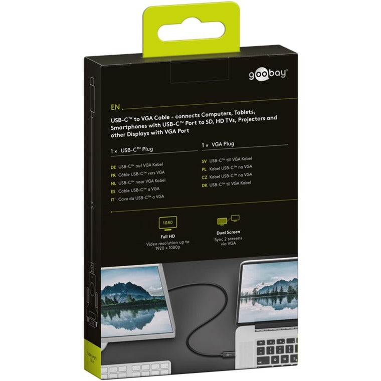 Goobay usb-c naar vga adapterkabel (zwart, 1,8 meter)