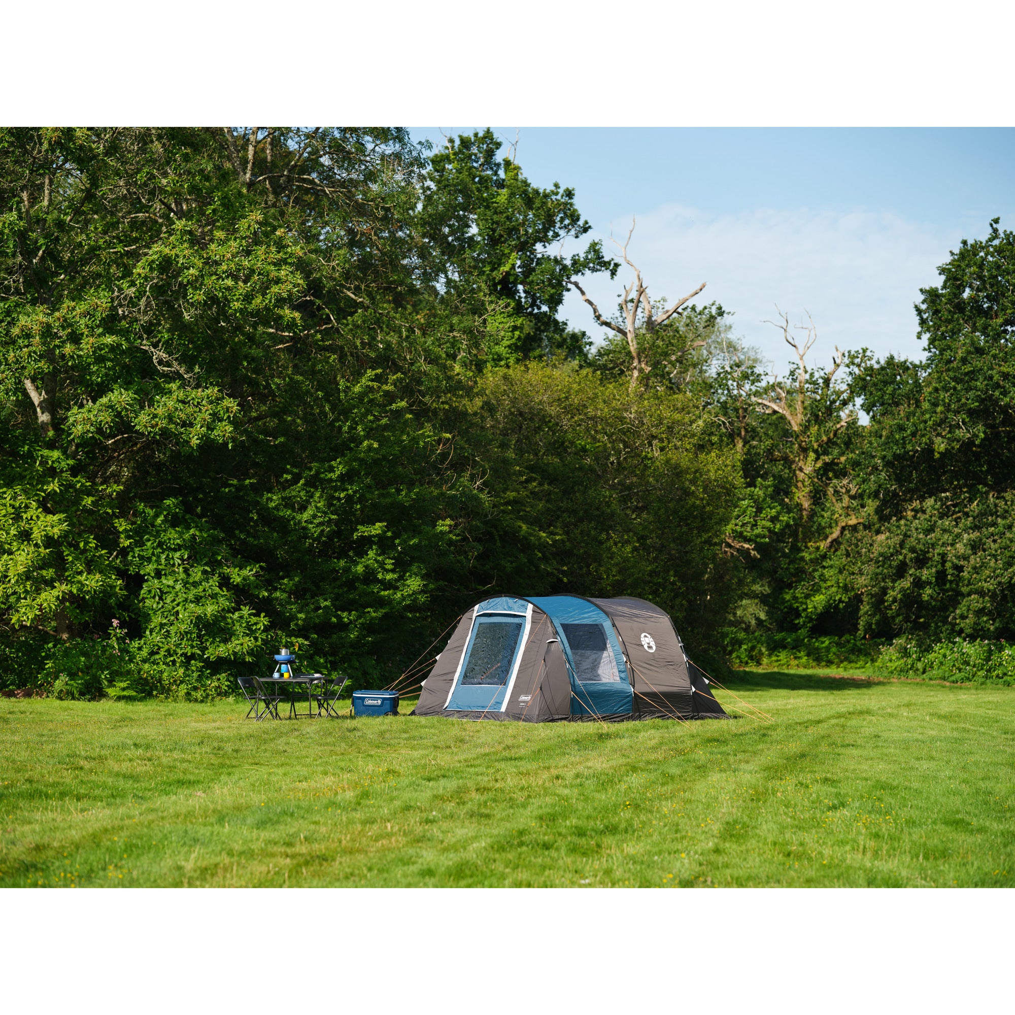 Coleman vespucci 6 tent - 6 persoons tunneltent – uv guard spf50 zonbescherming – ventilatie – geïntegreerd grondzeil - grijs blauw