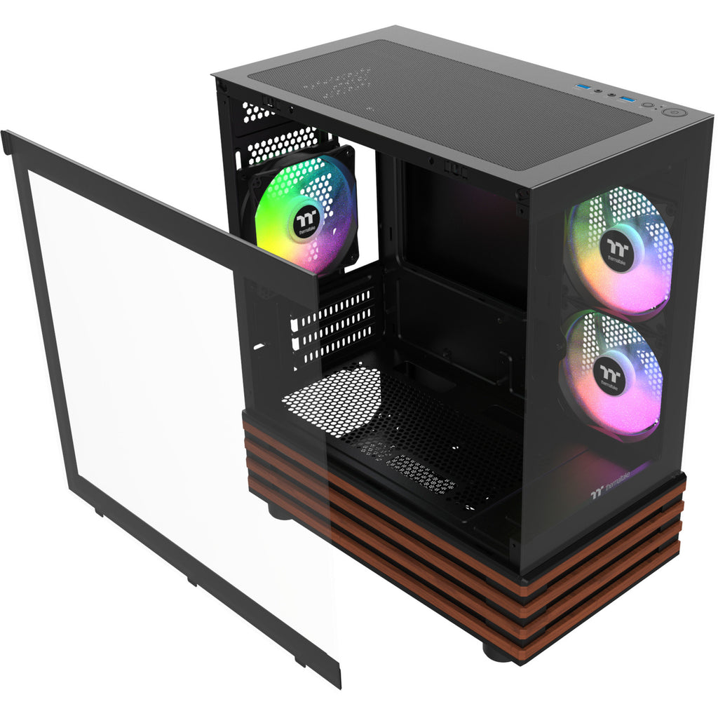 Thermaltake view 170 ws argb mini tower behuizing (zwart houtkleur | 2x usb-a | rgb | window)