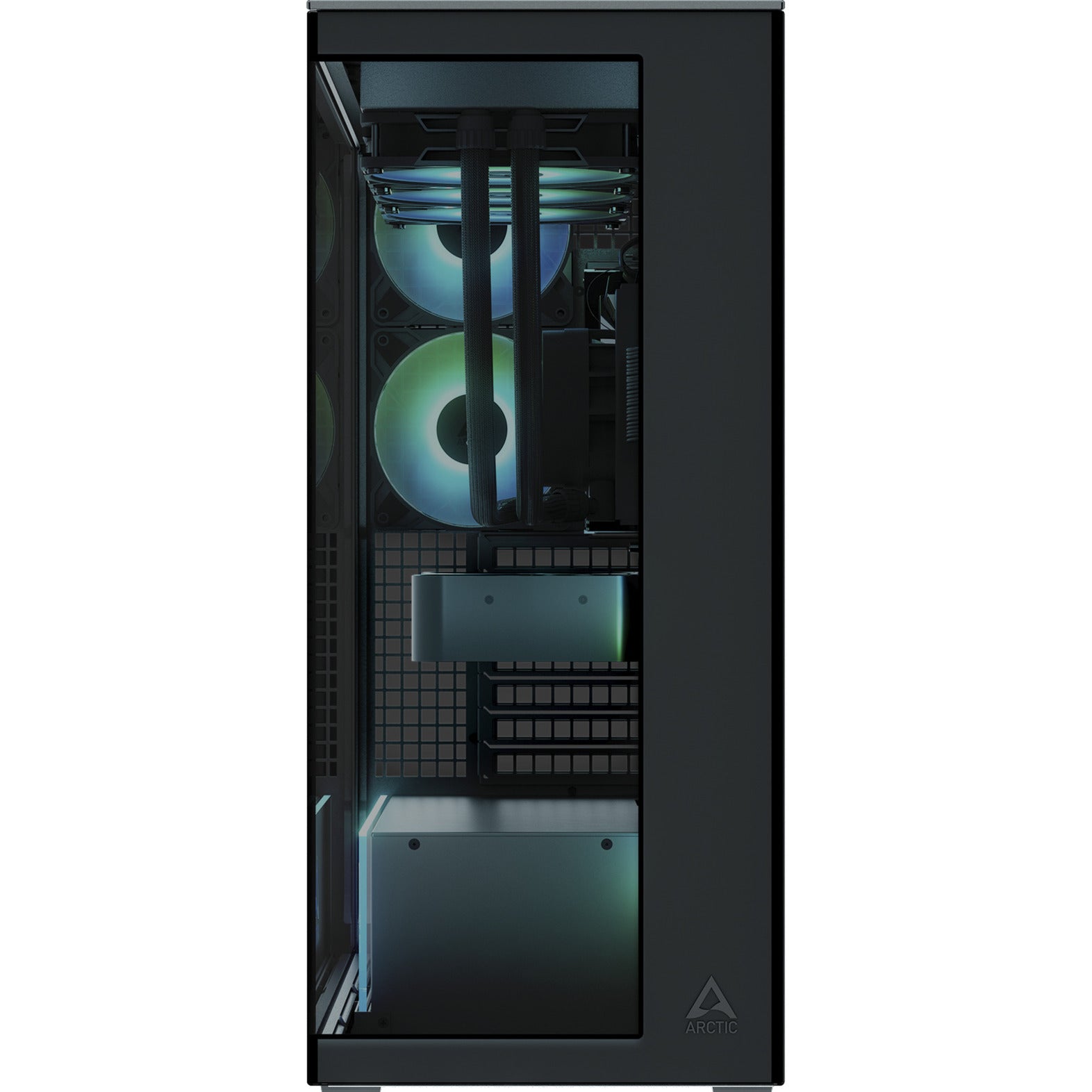 Arctic xtender midi tower behuizing (zwart (mat) | 2x usb-a | 1x usb-c | rgb | tempered glass)
