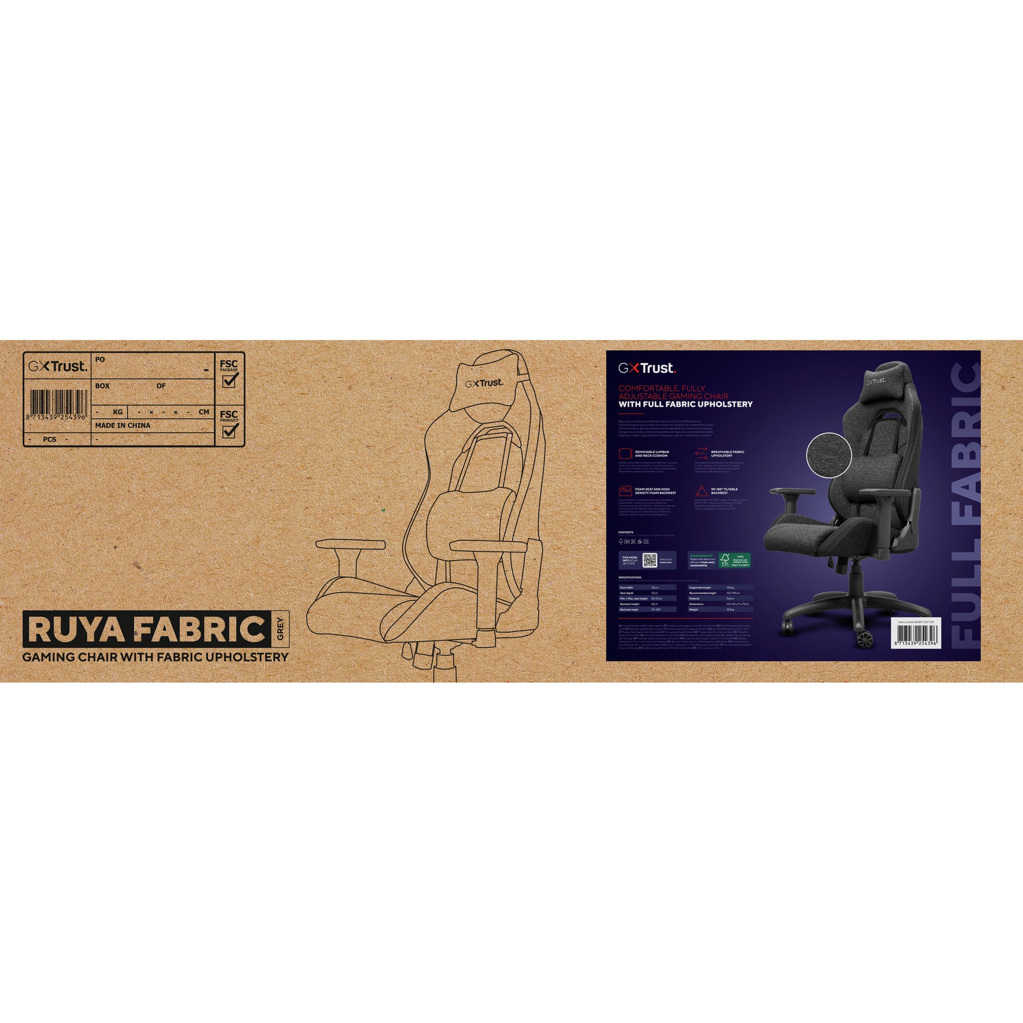 Trust gxt 723 ruya comfortabele stoffen gaming stoel (grijs)