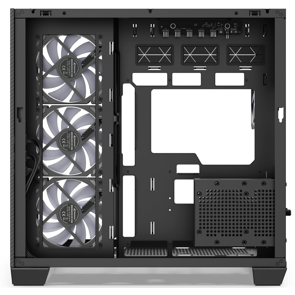 Sharkoon steel shark midi tower behuizing (zwart | 2x usb-a | 1x usb-c | rgb | tempered glass)