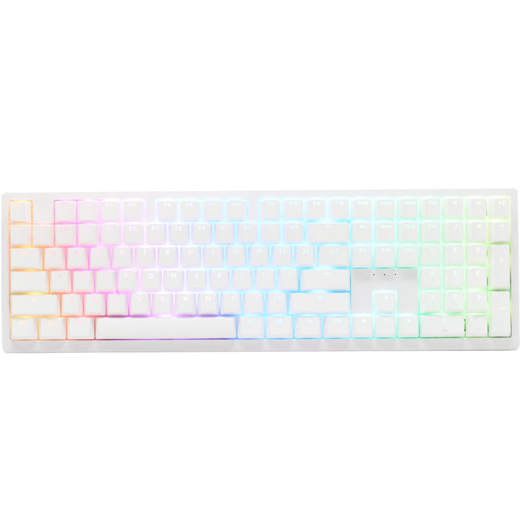 Ducky zero 6108 pure white, gaming toetsenbord (wit, us lay-out, cherry mx2a blue, rgb leds, double-shot pbt, hot swap, 2.4ghz | bluetooth | usb-c)