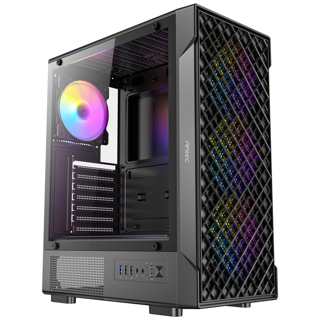 Antec vx320 argb midi tower behuizing (zwart | 3x usb-a | tempered glass)