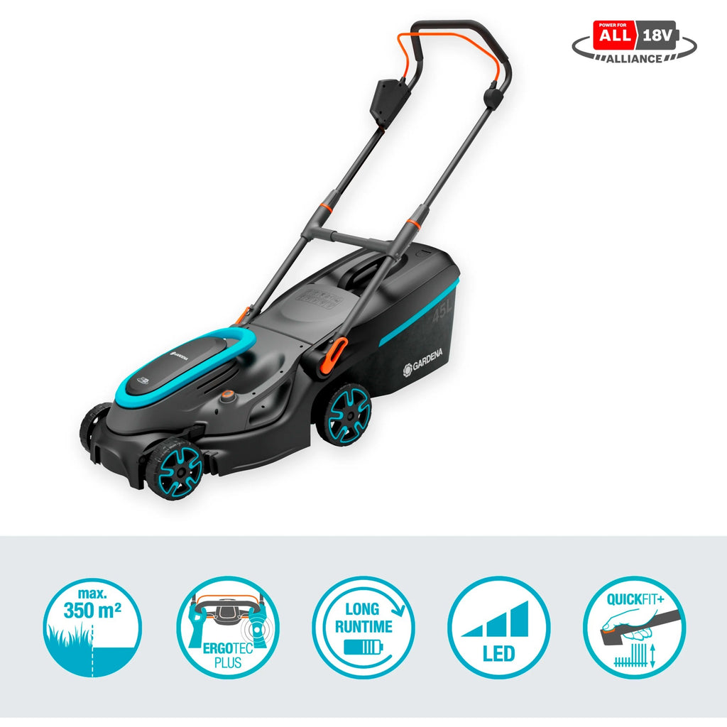 Gardena accugrasmaaier powermax 37 36v p4a set (zwart grijs, 2x li-ion accu 4,0ah, power for all alliance)