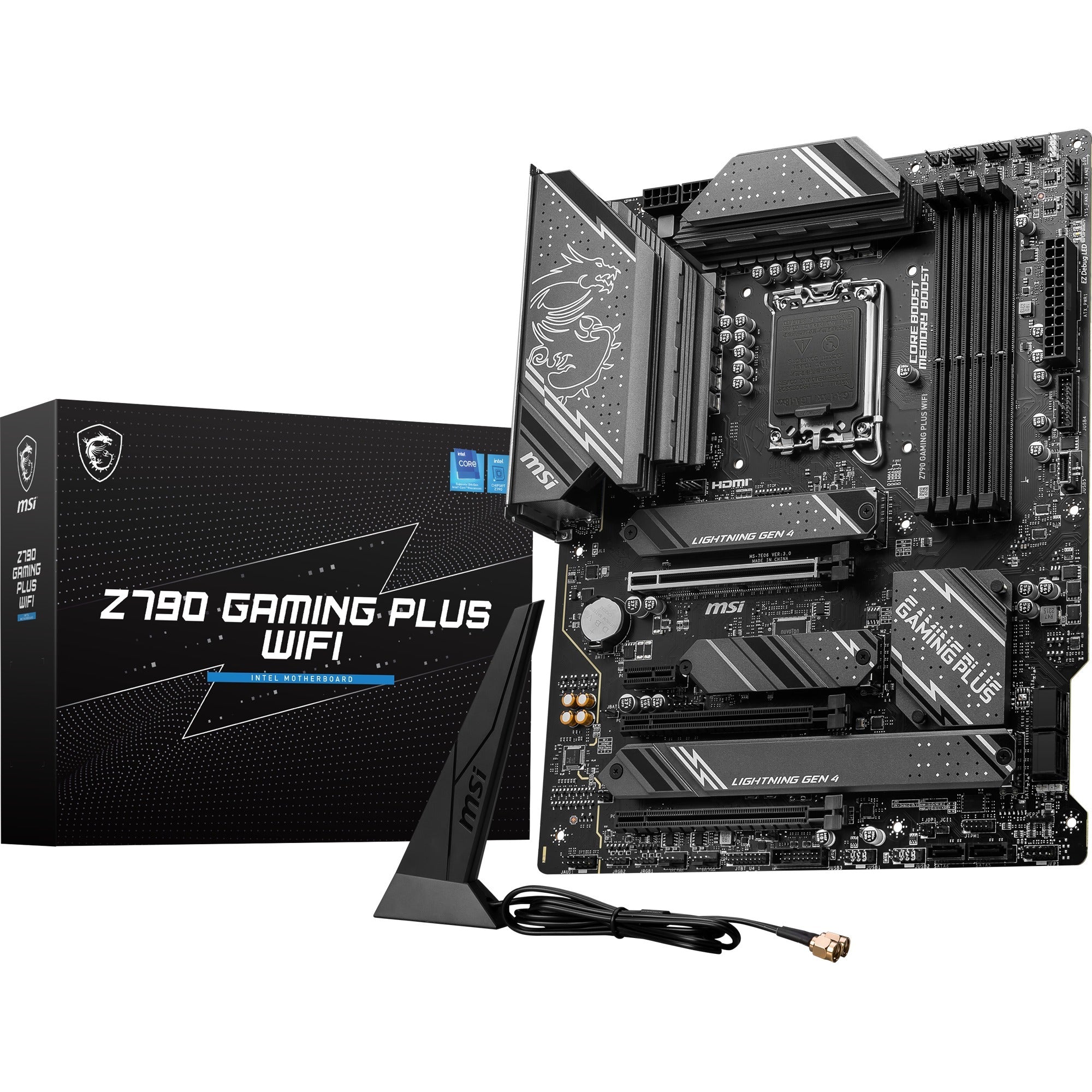 Msi z790 gaming plus wifi socket 1700 moederbord (grijs zwart, raid, 2.5 gb-lan, wi-fi 6e, bt, sound, atx)
