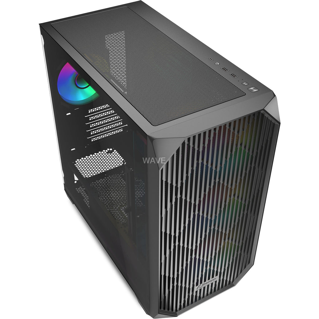 Sharkoon mk3 rgb mini tower behuizing (zwart | 2x usb-a | 1x usb-c | rgb | tempered glass)