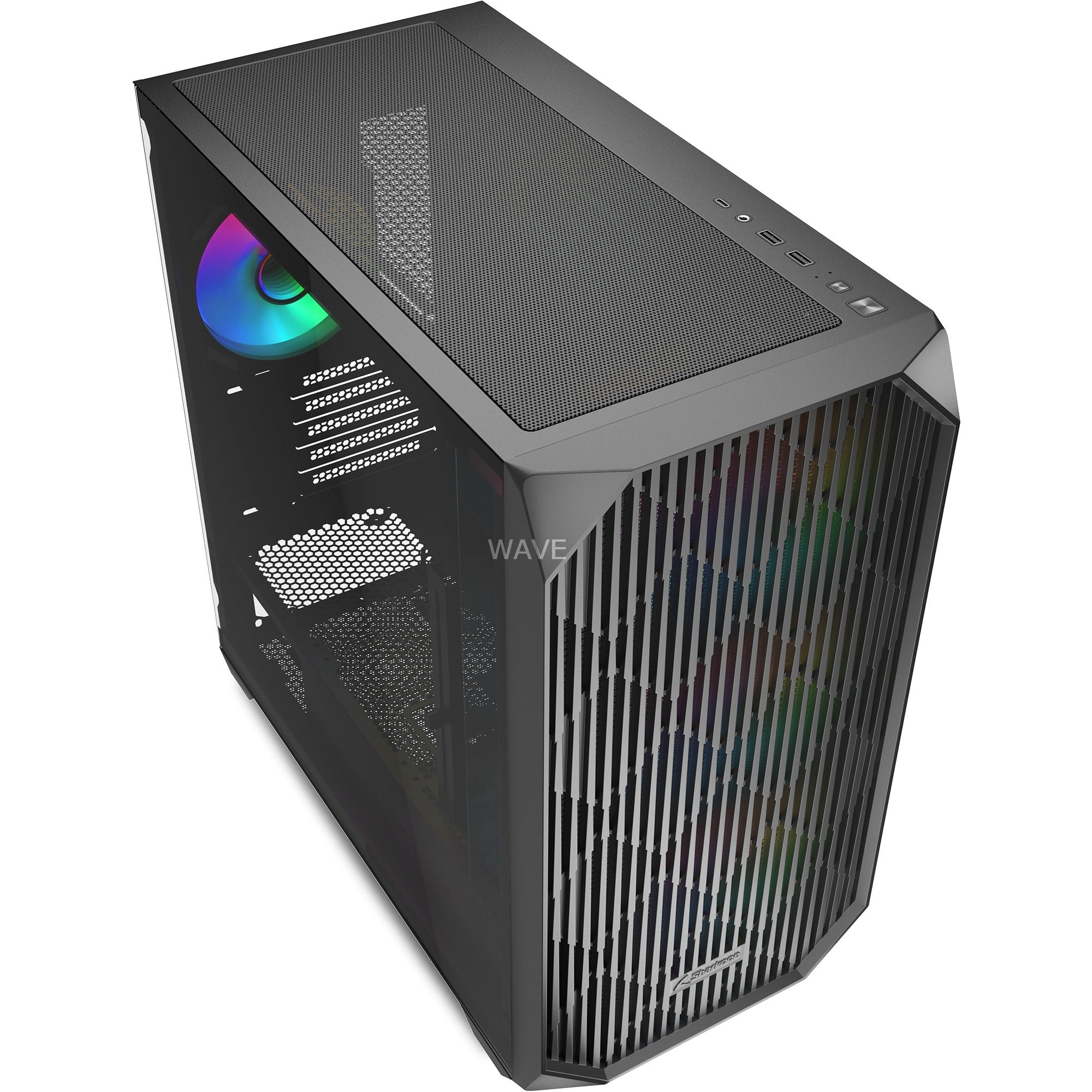 Sharkoon mk3 rgb mini tower behuizing (zwart | 2x usb-a | 1x usb-c | rgb | tempered glass)