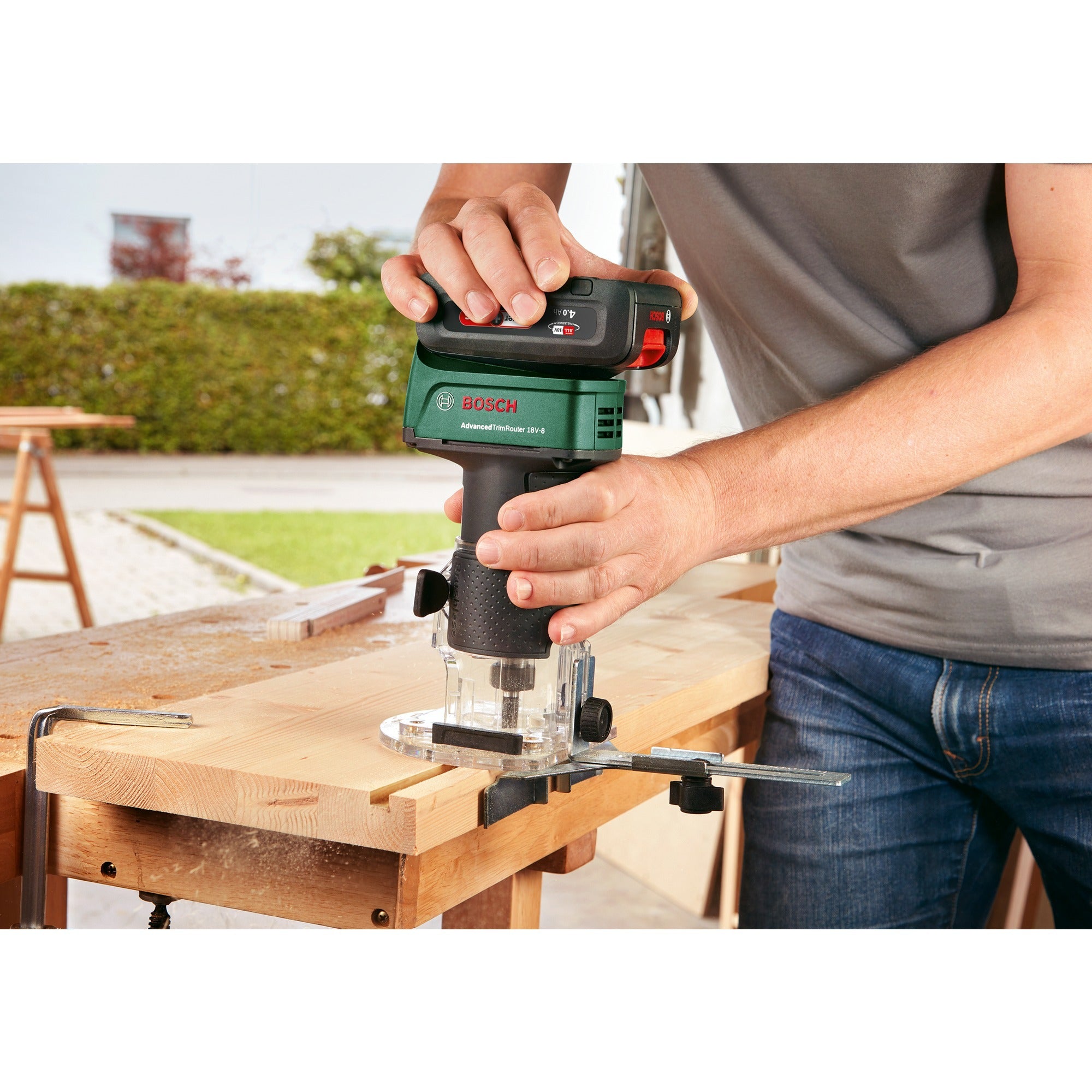 Bosch accufreesmachine advancedtrimrouter 18v-8 bovenfrees (groen zwart, power for all alliance, accu en oplader niet inbegrepen)