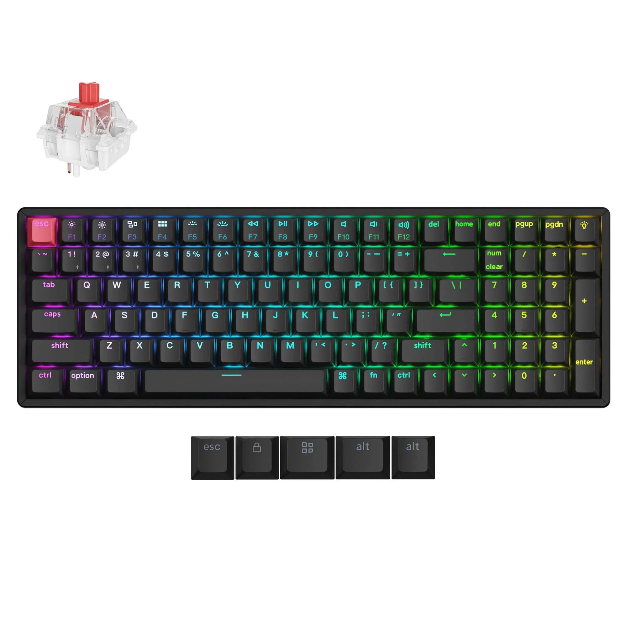 Keychron k4x-c1 rgb mechanisch toetsenbord (zwart, us lay-out (qwerty), super red, 96%, rgb, cherry double-shot pbt keycaps, bluetooth | usb-c)