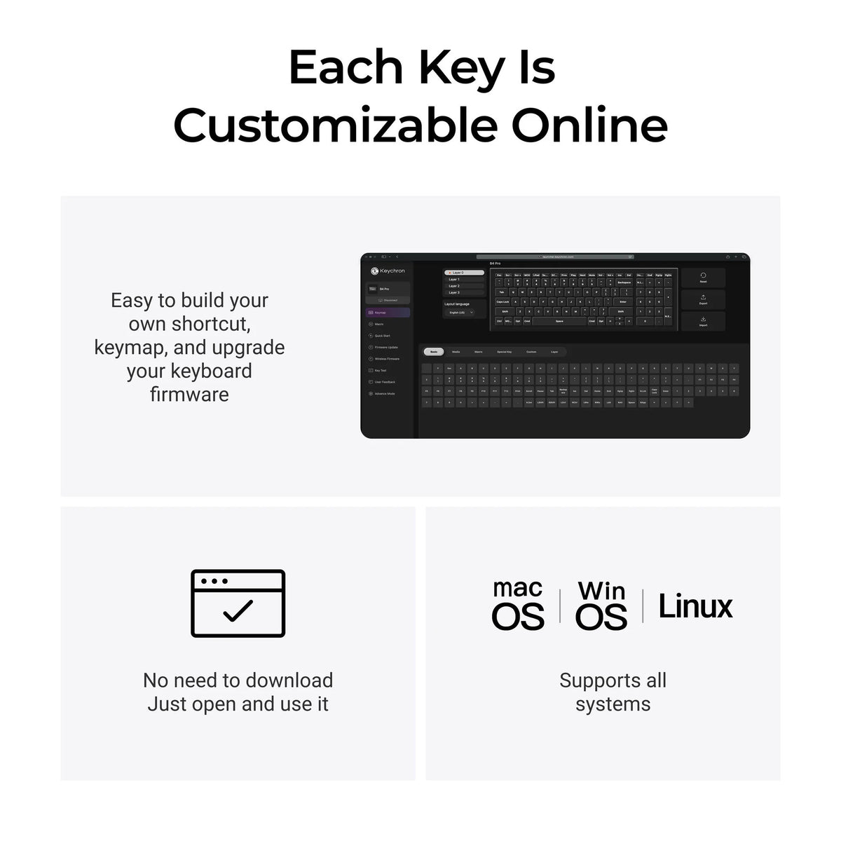 Keychron b4 pro-k8 toetsenbord (wit, us lay-out (qwerty), scissor switches, 96%, abs keycaps, 2.4 ghz | bluetooth | usb)