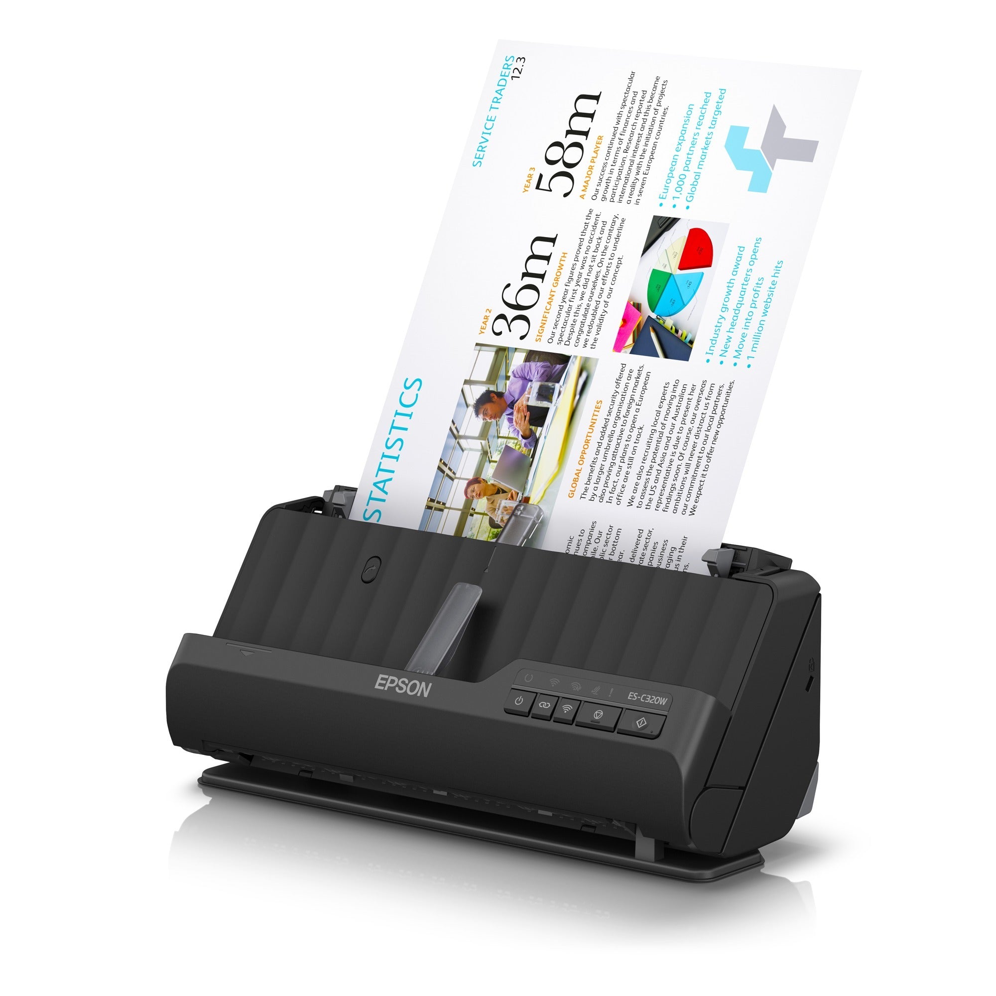 Epson es-c320w compacte a4-documentscanner met wi-fi-connectiviteit en u-traject (zwart, a4, a5, a6, b5)