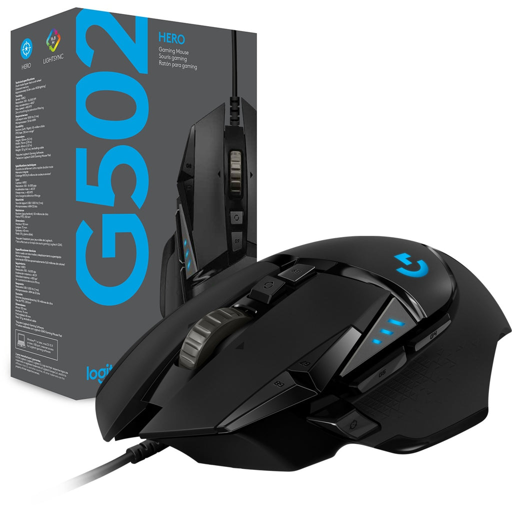 Logitech g502 hero high performance gaming mouse (zwart, 100 - 25.600 dpi, rgb leds)