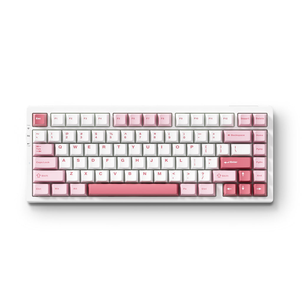 Mchose g75 pro white pink matcha latte v2 tri-mode gasket structure gaming mechanical, gaming toetsenbord (wit pink, us lay-out, huano matcha latte v2, 75%, rgb, hot swap, double-shot pbt, draadloos bluetooth usb-c)