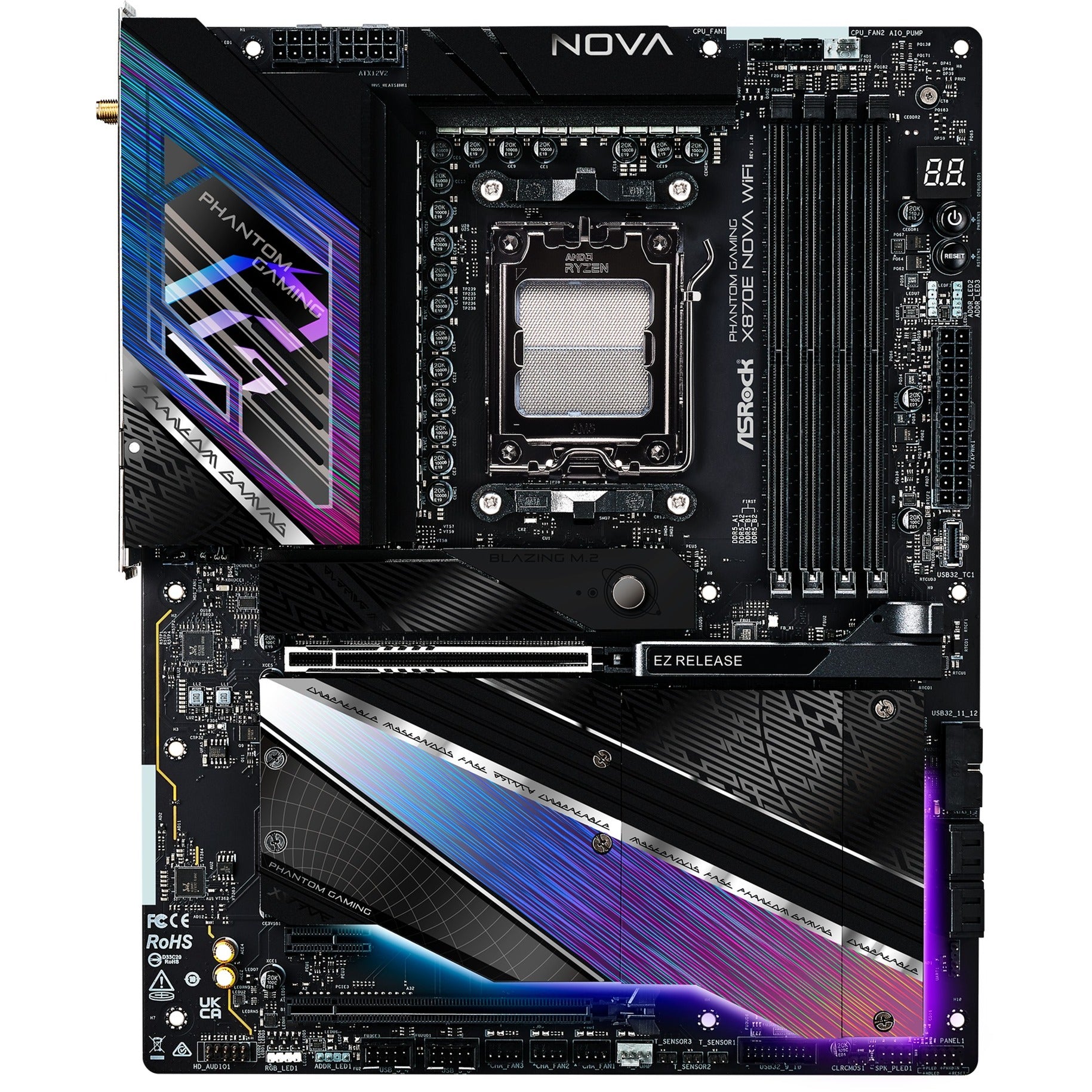 Asrock x870e nova wifi socket am5 moederbord (raid, 5 gb-lan, wi-fi 7, bt, e-atx)